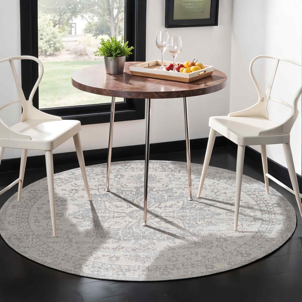 LIVABLISS Monaco-Vintage Traditional Boho Round Rug Ø200 cm | Grey
