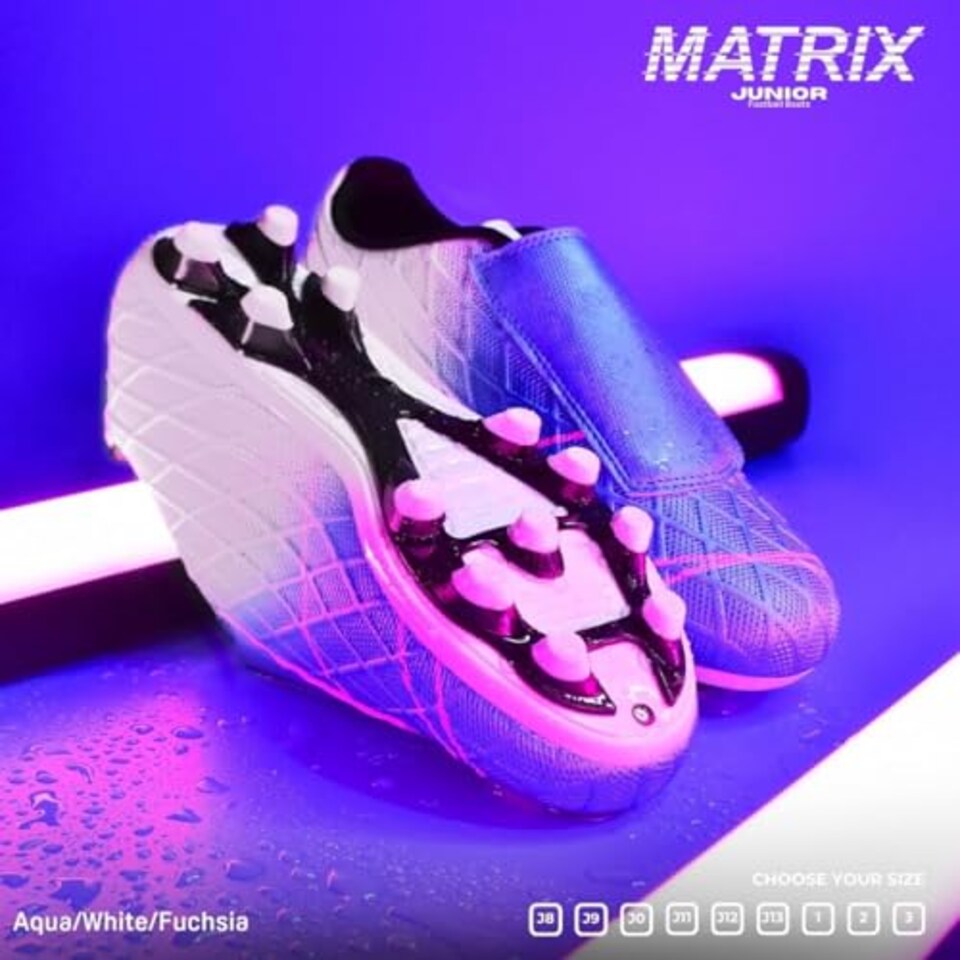 image 1 of Precision Matrix Firm Ground Football Boots, Kids Laceless Secure Fit, Comfortable, Durable, Ideal For Junior Footballers, Aqua Blue, Size 1 UK