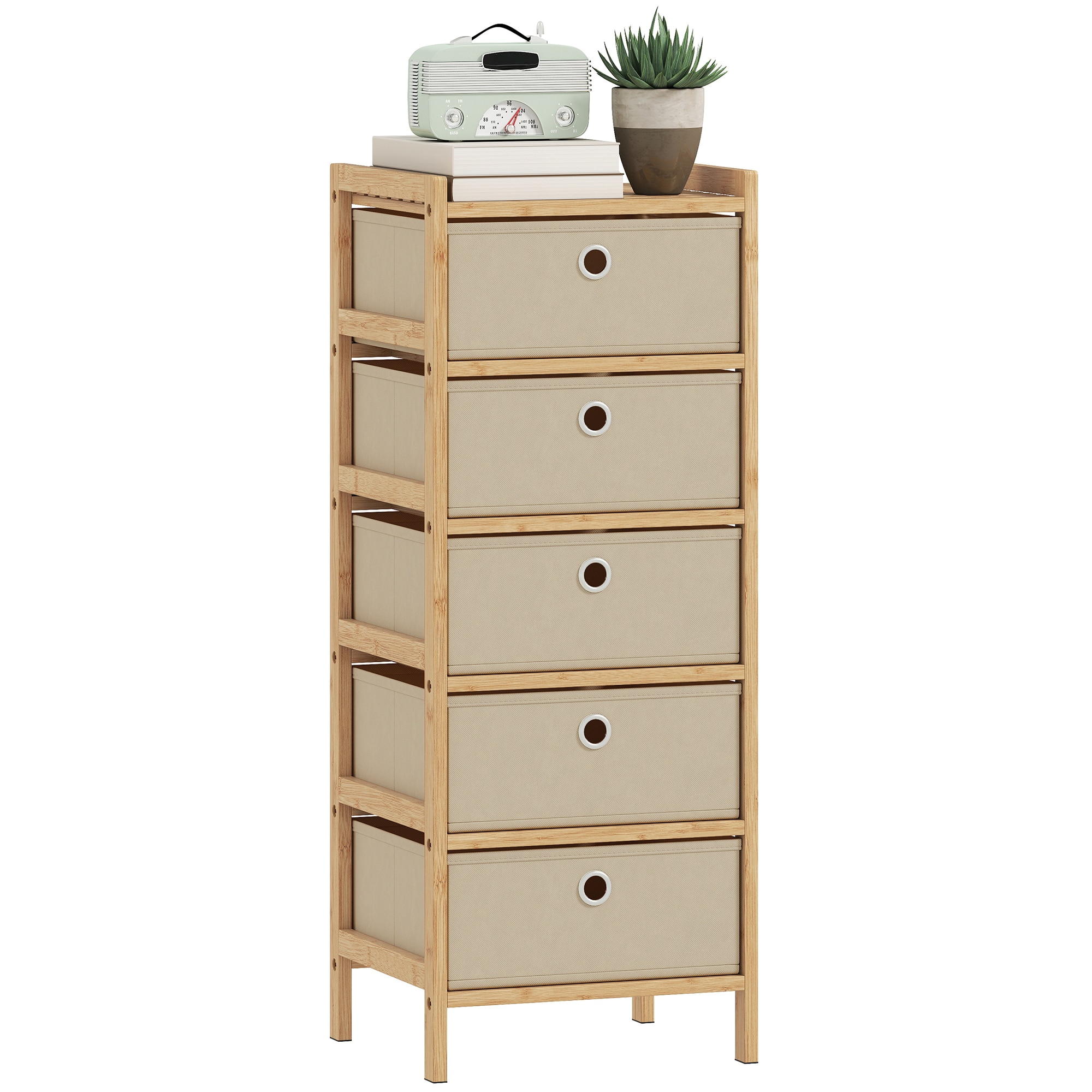 HOMCOM Chest of Drawers, 4 Drawers Dresser with Bamboo Frame