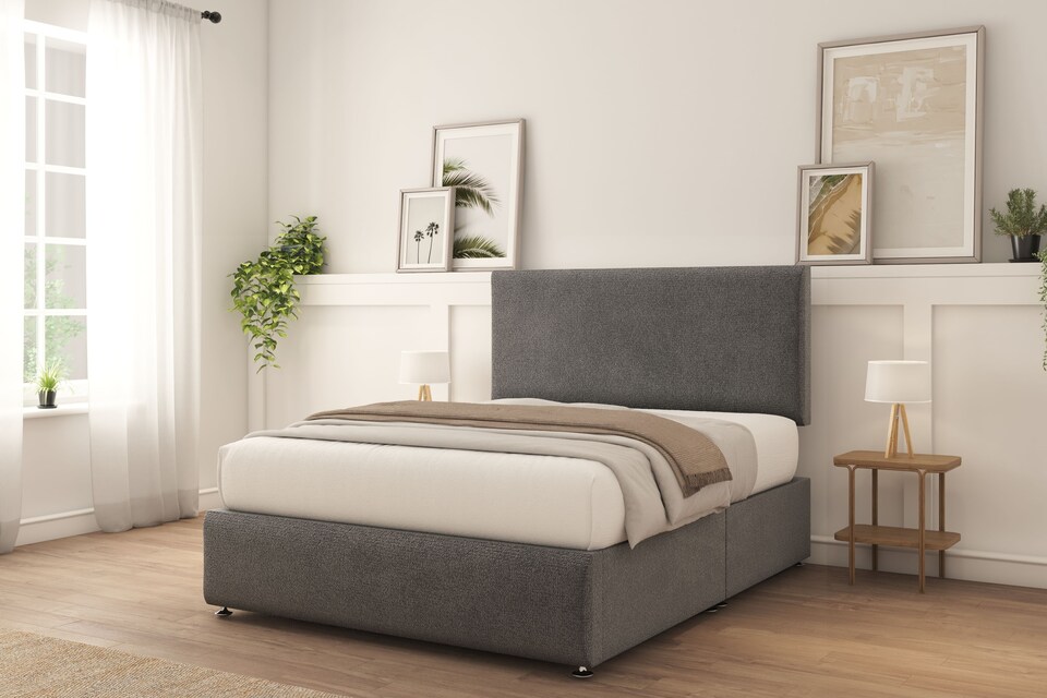 image 1 of Sloomy Rutherford Graphite Tweed Divan Bed With Mattress No Drawers 26" Strutted Headboard & 12" Footboard 2'6 Small Single