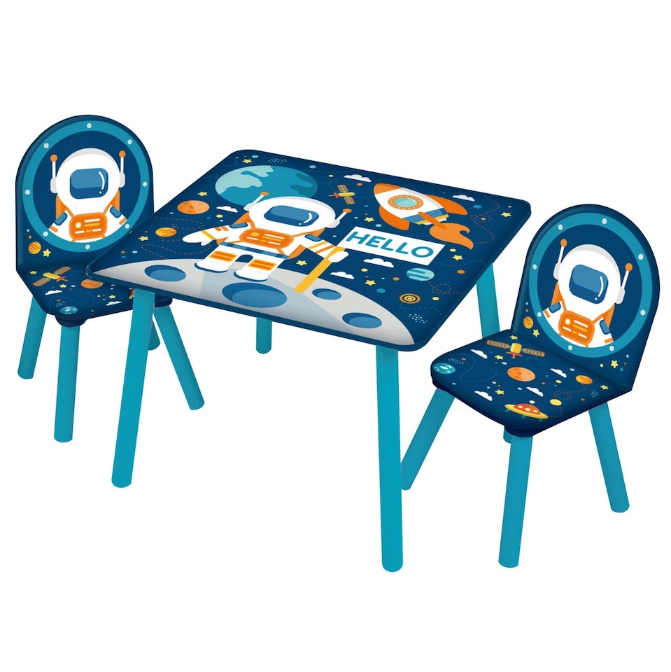image 1 of Kids Wooden Table And 2 Chairs Themed Set | Blue | Space | 3