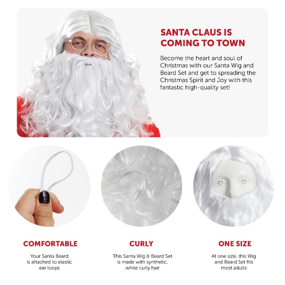image 1 of Pack of 3 Santa Claus Wig & Beard White | One Size