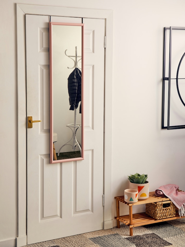 image 1 of Orsina Pink Plastic Frame Over Door Mirror, Durable 124x34cm Full-Length Mirror for Bedroom or Bathroom