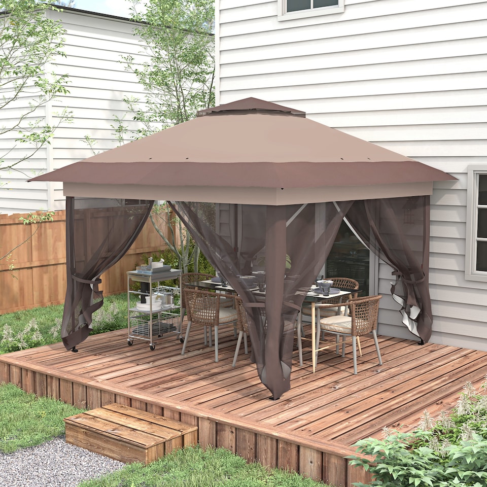 image 1 of Outsunny 3.6 x 3.6 m Pop up Gazebo with Netting and Wheeled Carry Bag, UPF50 Height Adjustable Party Tent Instant Canopy Sun Shade Shelter, Khaki