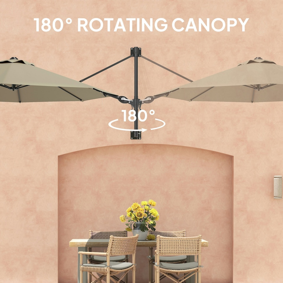 image 1 of Outsunny Sun Parasol with Vent, Wall Umbrella for Patio, Garden, Pool Brown | Khaki