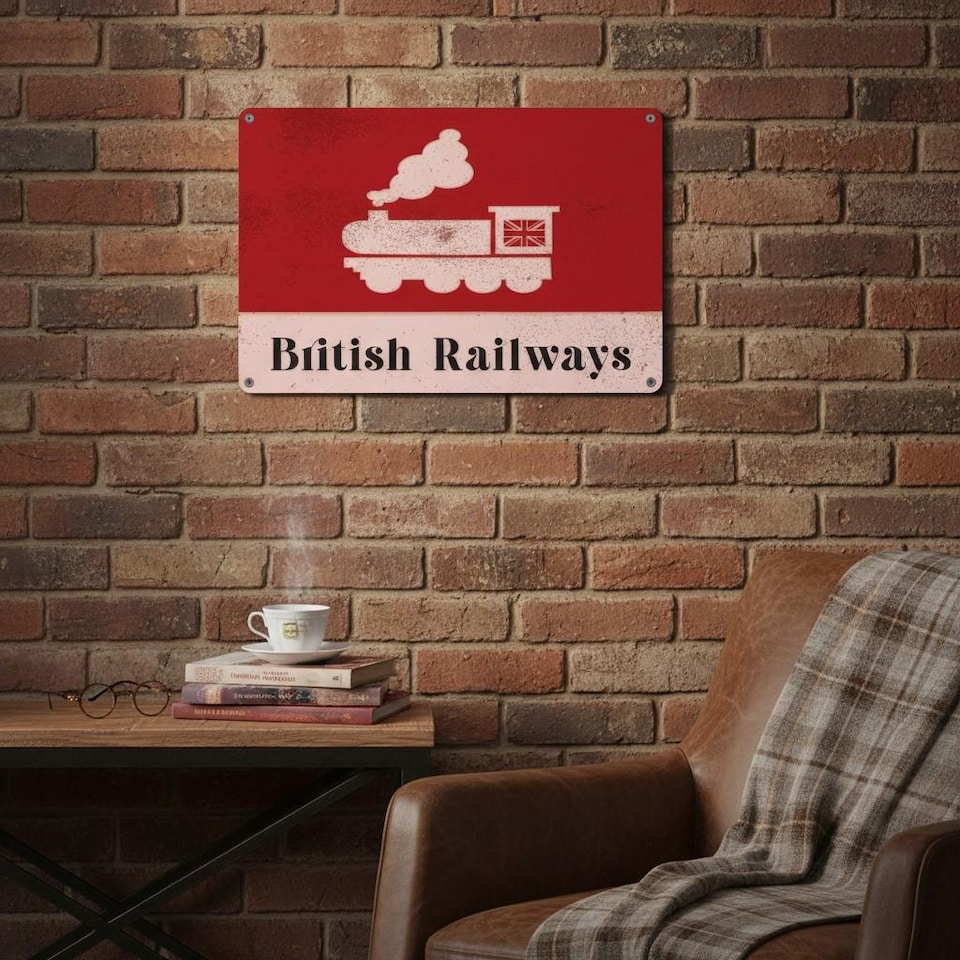 image 1 of Retro Train Landscape Metal Wall Plaque - Home Décor Gift - British Railways