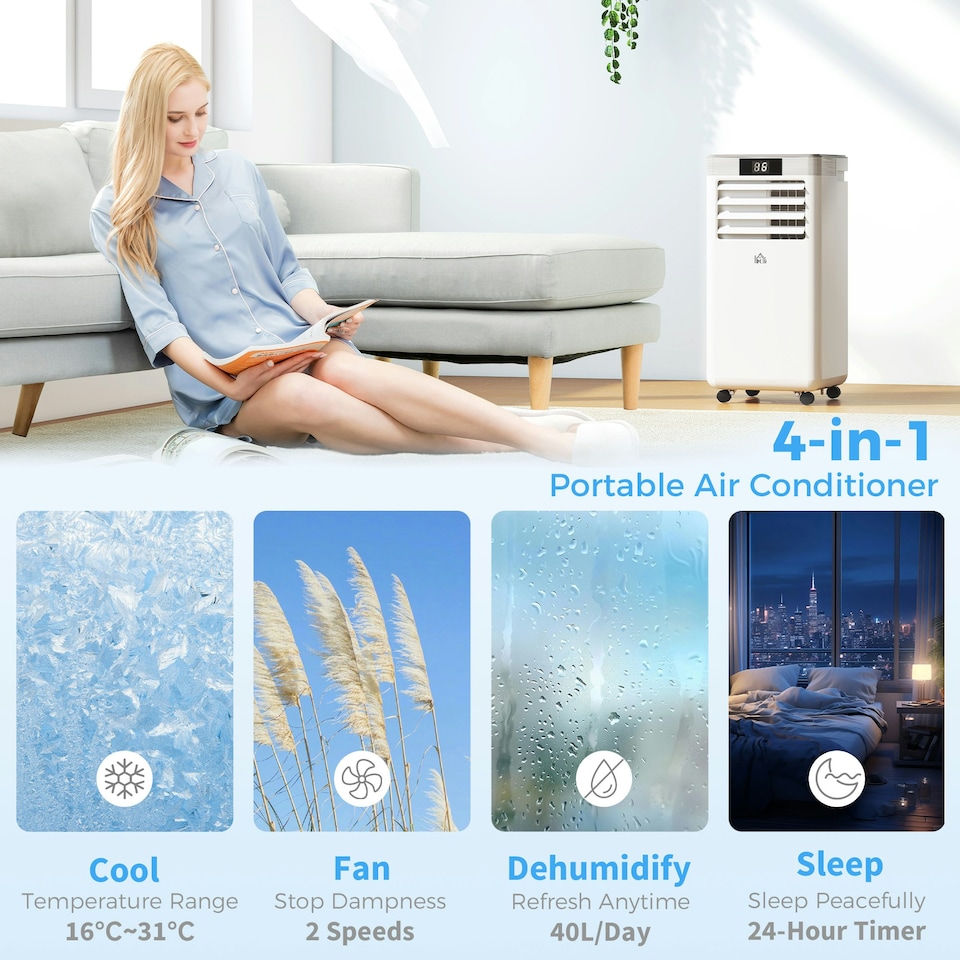 image 1 of HOMCOM 10000 BTU Mobile Air Conditioner Indoor Portable AC Unit w/ RC, White