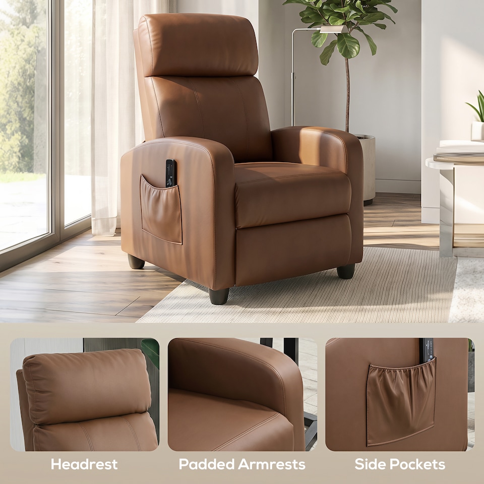 image 1 of HOMCOM Recliner Sofa Chair PU Leather Massage Armcair w/ Remote, Dark Brown
