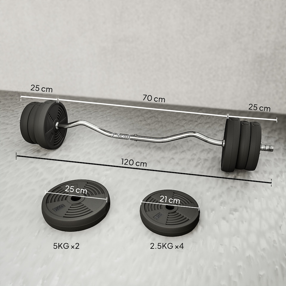 image 1 of SPORTNOW 25kg Adjustable Barbell Weights Set for Home Gym Strength Training | Black | Black