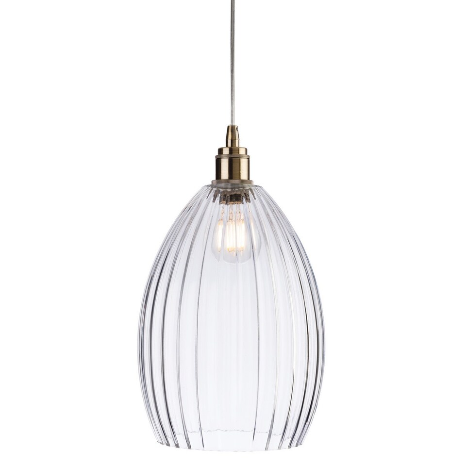 Victory 1 Light Dome Ceiling Pendant Antique Brass, Clear Glass, E27