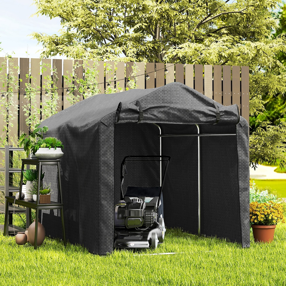 image 1 of Outsunny 2.2 x 1.6 m Garden Storage Tent, Waterproof AntiUV Bike Tent with Rollup Zipper Door, Galvanised Outdoor Storage Shelter Carport for Bike, Motorbike, Garden Tools, Black | Black | 1
