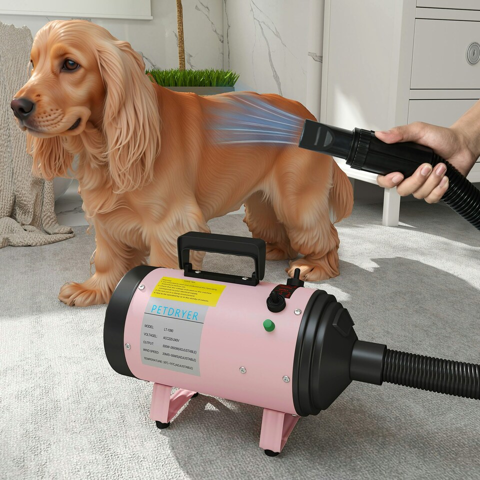 image 1 of PawHut 2200W Dog Hair Dryer with Adjustable Temperature & Velocity, Pink