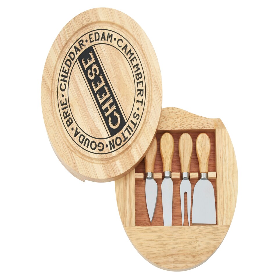 image 1 of Maison by Premier Soka Rubberwood 4pc Cheese Knife Set With Storage Board