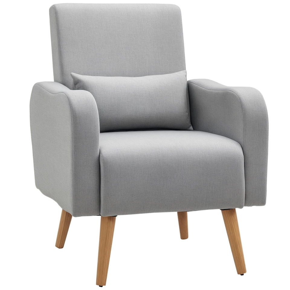 image 1 of HOMCOM Nordic Leisure Lounge Sofa Accent Chair with Pillow for Bedroom Grey