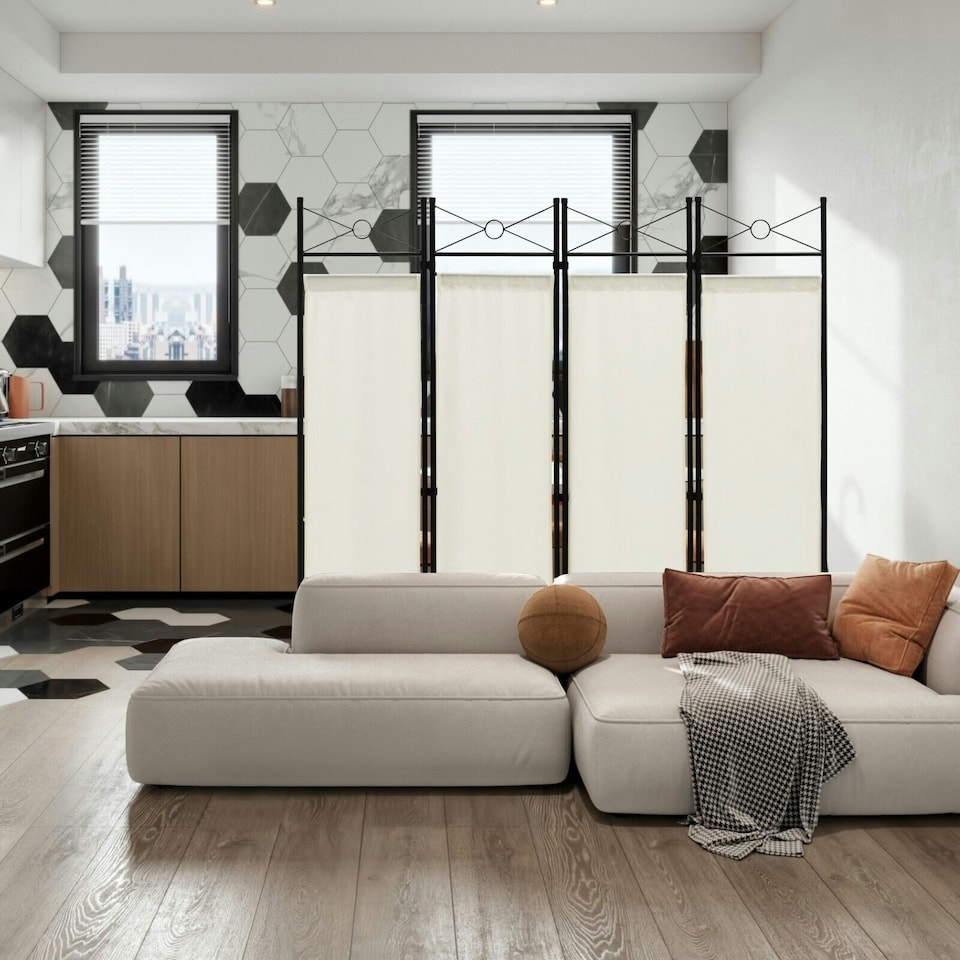 image 1 of COSTWAY 4-Panel Room Divider Folding Privacy Screen White White