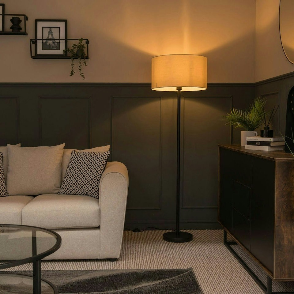 image 1 of ValueLights Modern Standard Floor Lamp With Natural Shade