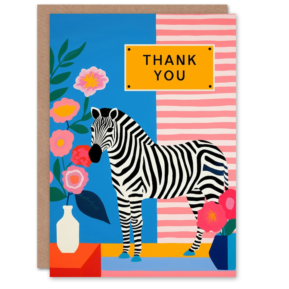 image 1 of Floral Feminine Stripes Zebra Thank You Her Card