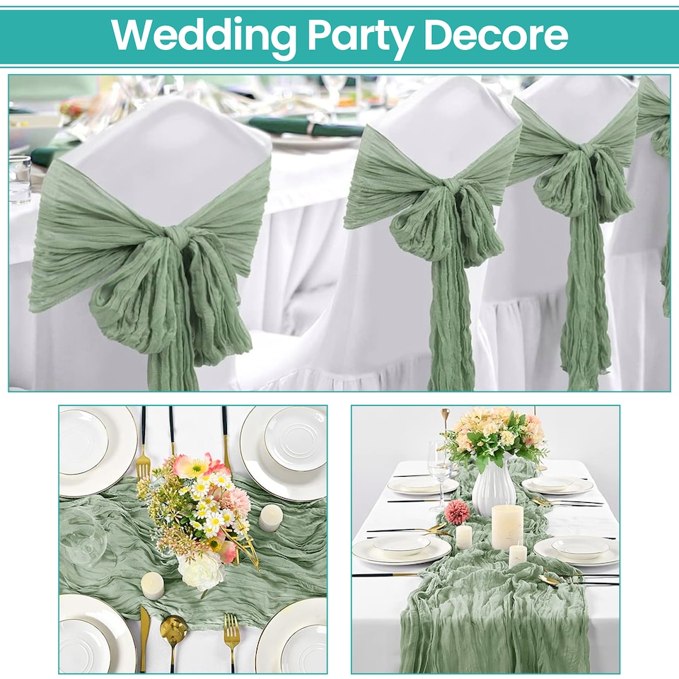 image 1 of Sage Green Cheesecloth Table Runner, Rustic Sheer Table Decor - 90x300cm