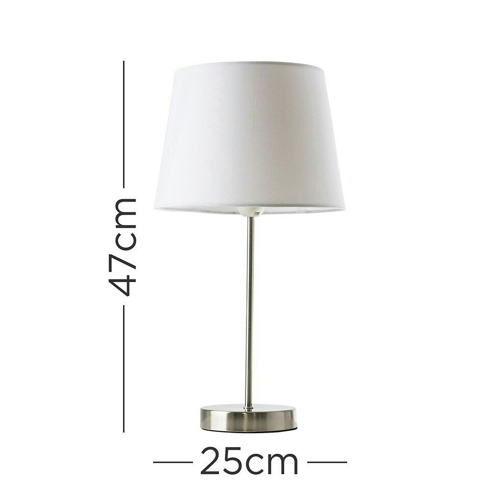 image 1 of ValueLights Modern Table Lamp In Satin Metal Finish With White Drum Shade White