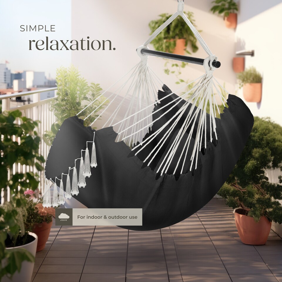 image 1 of Hanging Chair Malika, Boho Style, Load Capacity 150kg | Black | black | One Size | 1