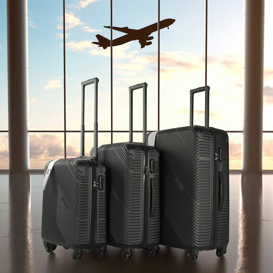 image 1 of Black 3 Piece Hard Shell Suitcase Set Black