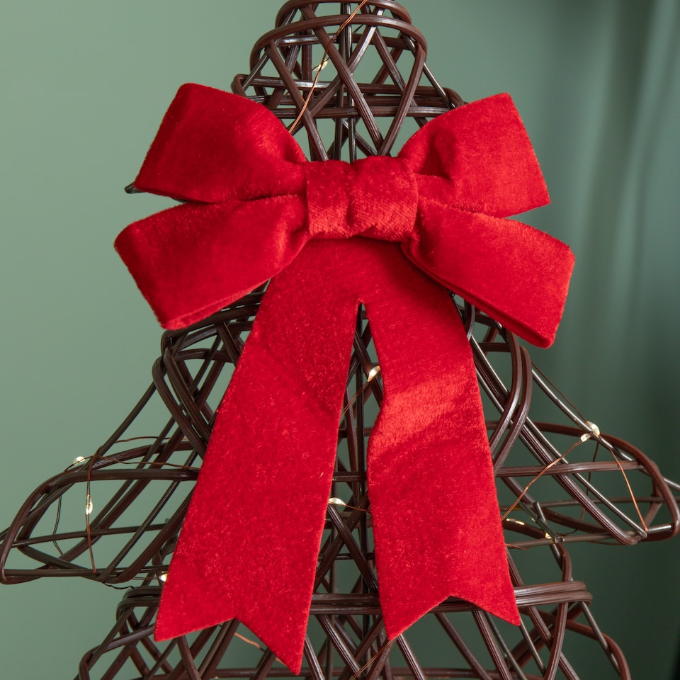 image 1 of 60cm Battery Operated Light up Christmas Tree with Red Bow & 60 Warm White LEDs