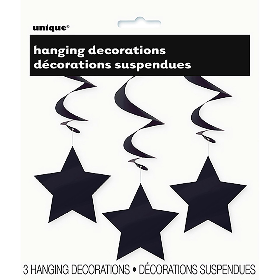 image 1 of Unique Party Star Swirls Decorations (Pack Of 3) - Black - One Size