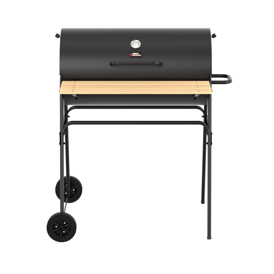 image 1 of BBQ Master XL Barrel Charcoal BBQ Grill Smoker Black with Shelf