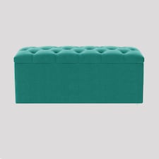 90cm Luna Chesterfield Ottoman Storage Box - Teal Plush Velvet Upholstered Blanket Box