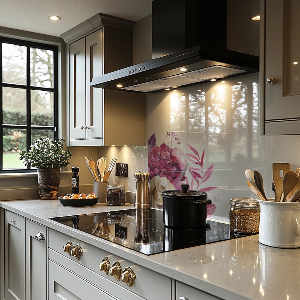 image 1 of Pink Floral Splash Back | White