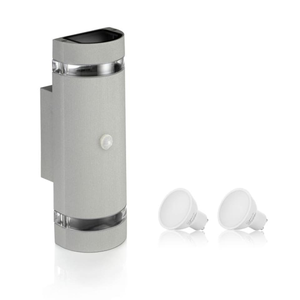image 1 of Auraglow PIR Motion Sensor Double Up & Down Wall Light - FLORENCE | Silver | Light Grey/Cool White