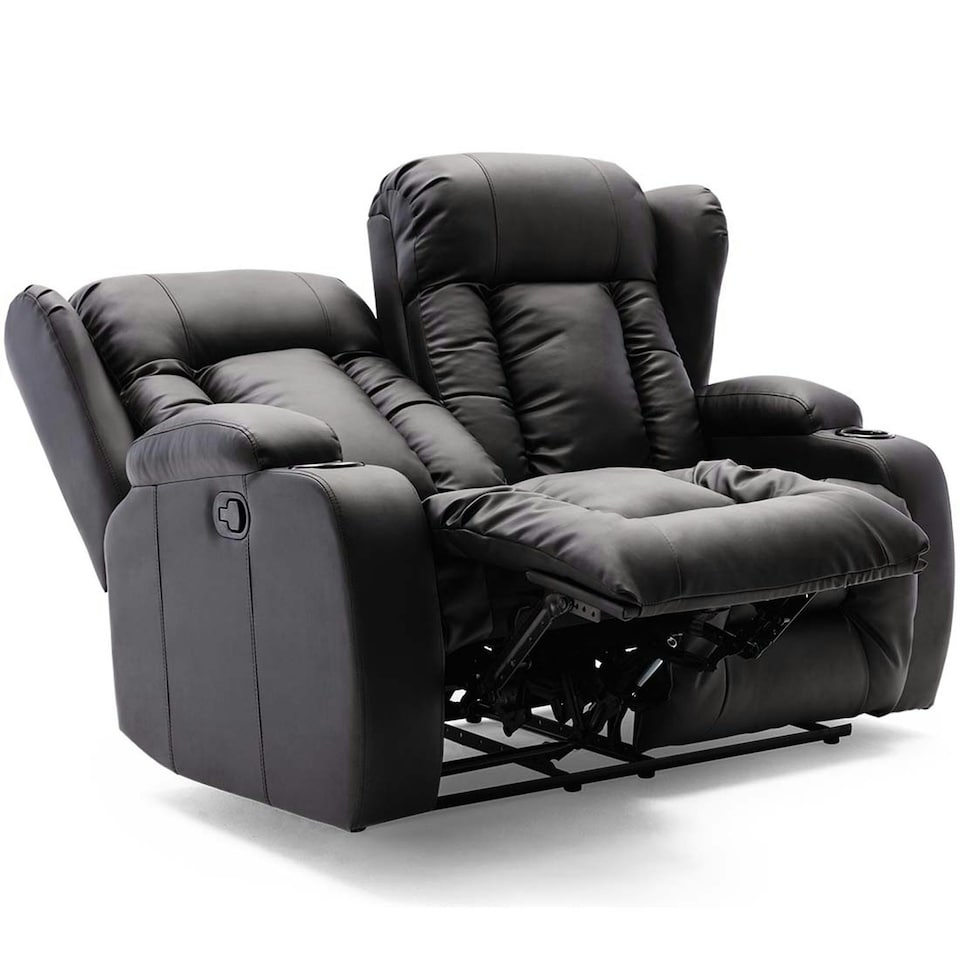 image 1 of Caesar 2 Seater Manual High Back Bonded Leather Recliner Sofa (Black)