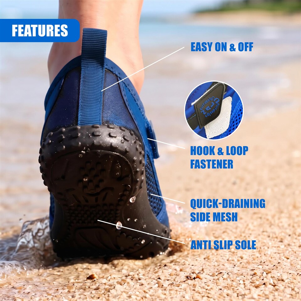 image 1 of GEEZY Aqua Water Shoes, Unisex, Beach Surfing - Blue & Black, UK Adult 11