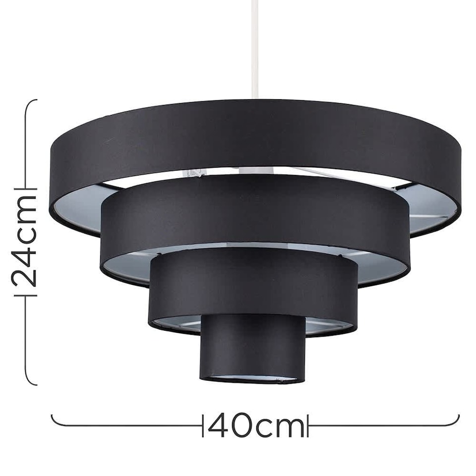 image 1 of ValueLights Pair Modern 4 Tier Black Fabric Ceiling Pendant Shades | Black