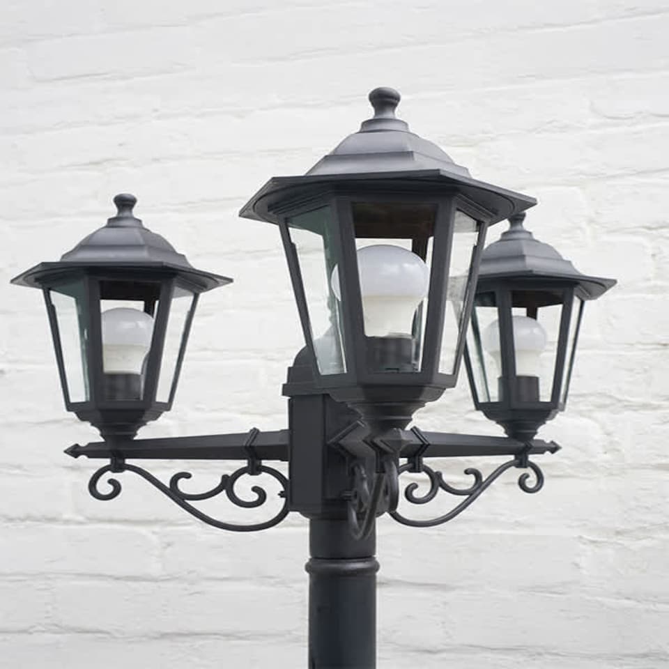 image 1 of ValueLights Mayfair 3 Way Black Outdoor Lamp Post Light | Black