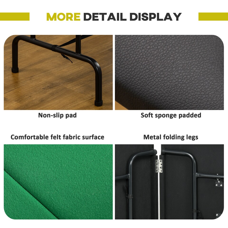 image 1 of HOMCOM 8 Player Folding Poker Table, Oval Portable Blackjack Casino Table with Cup Holder, Felt Top and Metal Base, 183 x 82 x 75cm, Green and Black