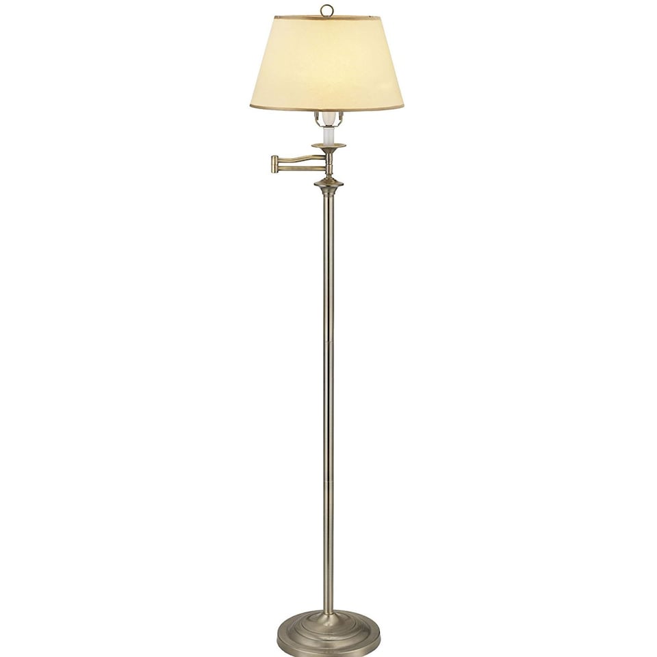 Traditional Antique Brass Swing Arm Floor Lamp with Cream Shade | Gold | Antique Brass | 1