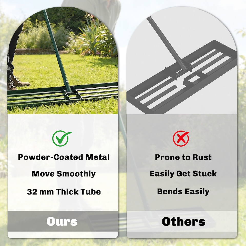 image 1 of Outsunny 113 x 26 cm Lawn Levelling Rake with 169 cm Handle | Green | Green | 113L x 26W x 177H cm