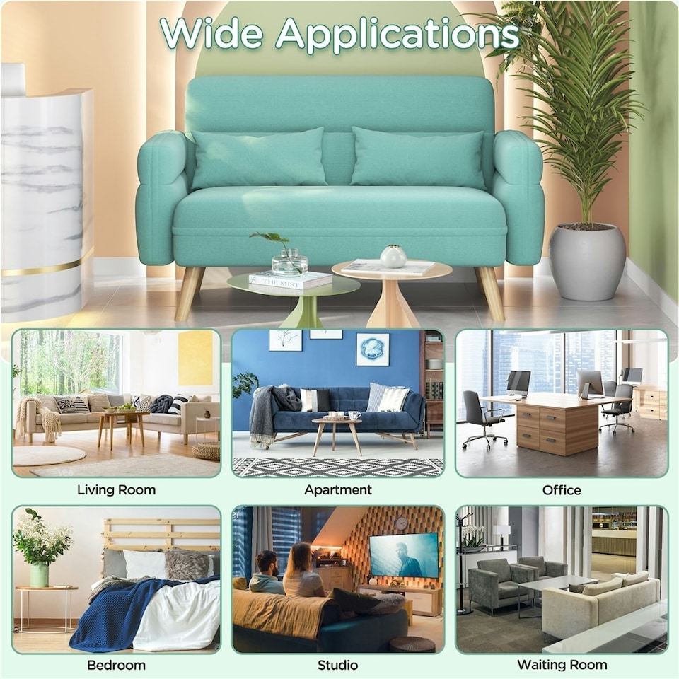 image 1 of Yaheetech Fabric Loveseat Sofa with Lumbar Pillows for Small Space