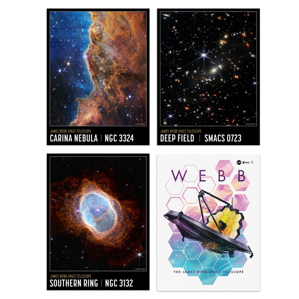 image 1 of Set of 4 NASA James Webb Space Southern Ring Carina Nebula Deep Field Wall Art Print A4