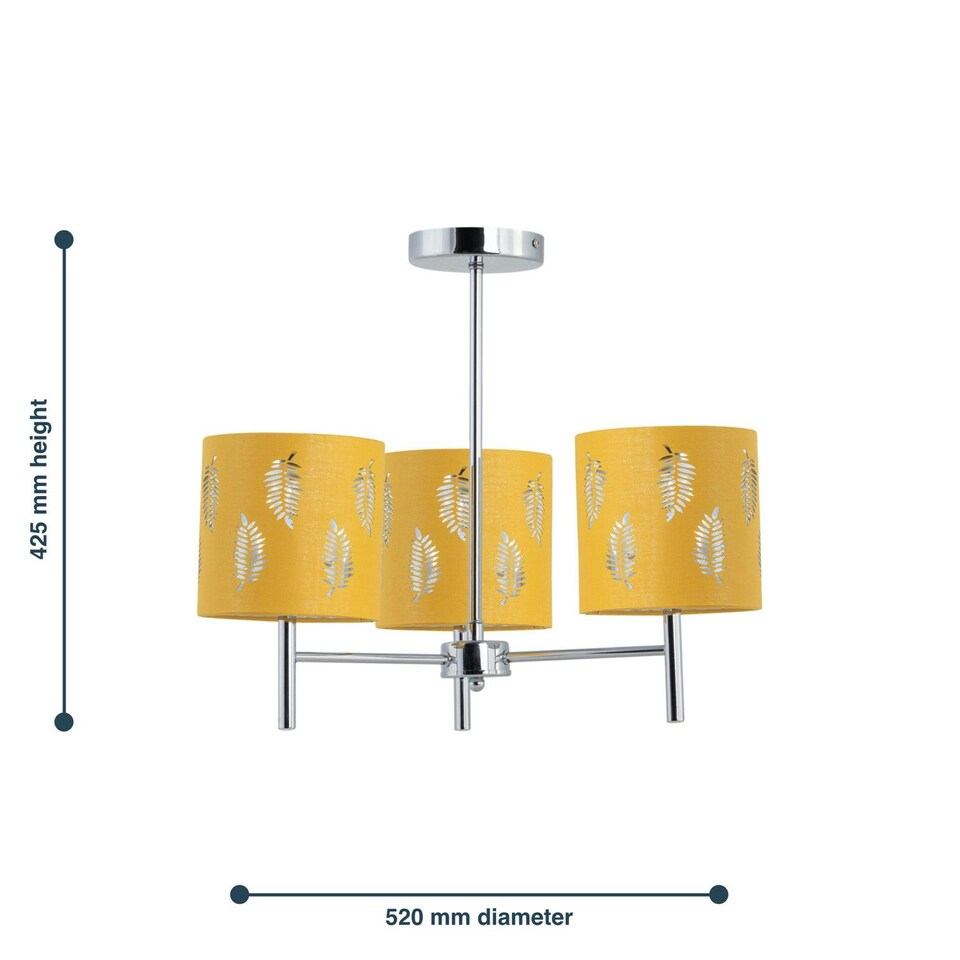 image 1 of Brea - Chrome 3 Light Fitting with Ochre Fern Shades Chrome | Yellow