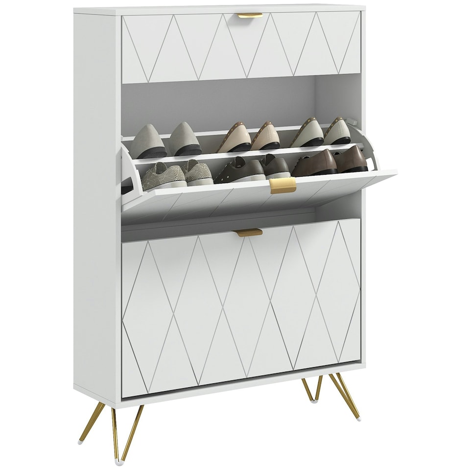 image 1 of HOMCOM Slim Shoe Storage Cabinet with Flip Drawers for Entryway, Hallway, White