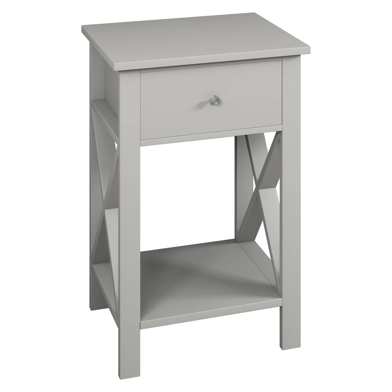Wooden 1 Drawer Bedside Sofa Side End Table Frame Nightstand with Storage Shelf Grey 1 Grey 1