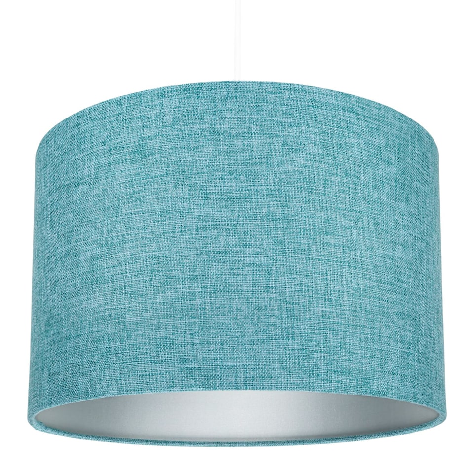 image 1 of Contemporary and Sleek 12 Inch Teal Linen Fabric Drum Lamp Shade 60w Maximum | Blue | Teal | 1