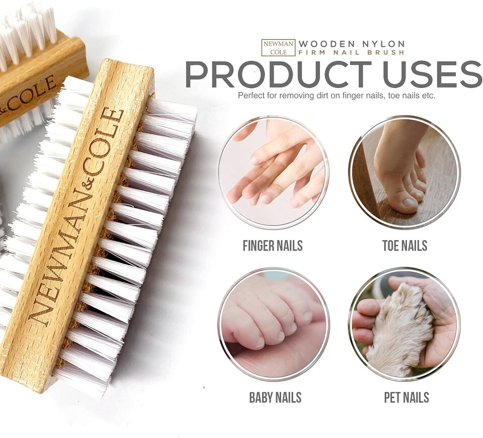 image 1 of Double Sided Wooden Nail Scrubbing Brush with Firm Plastic Bristles(Pack of 3)