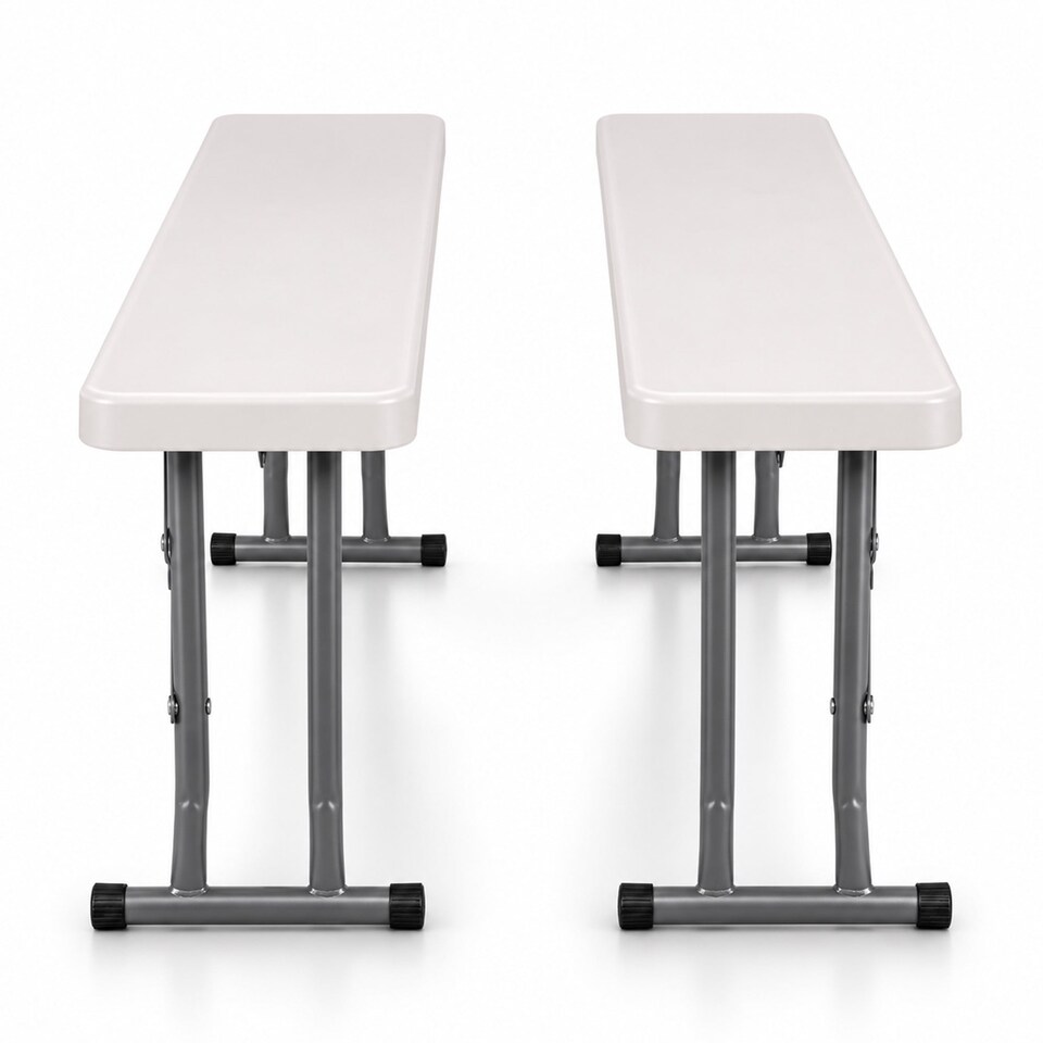 image 1 of 2x 3ft Folding Heavy Duty Outdoor 2 Person Trestle Bench Chair | White
