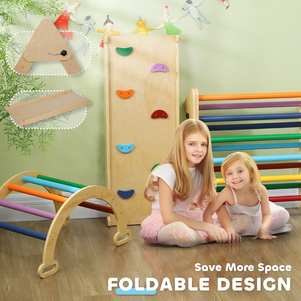 image 1 of AIYAPLAY 5-in-1 Toddler Climbing Frame with Ramp, Arch, for 18-48 Months