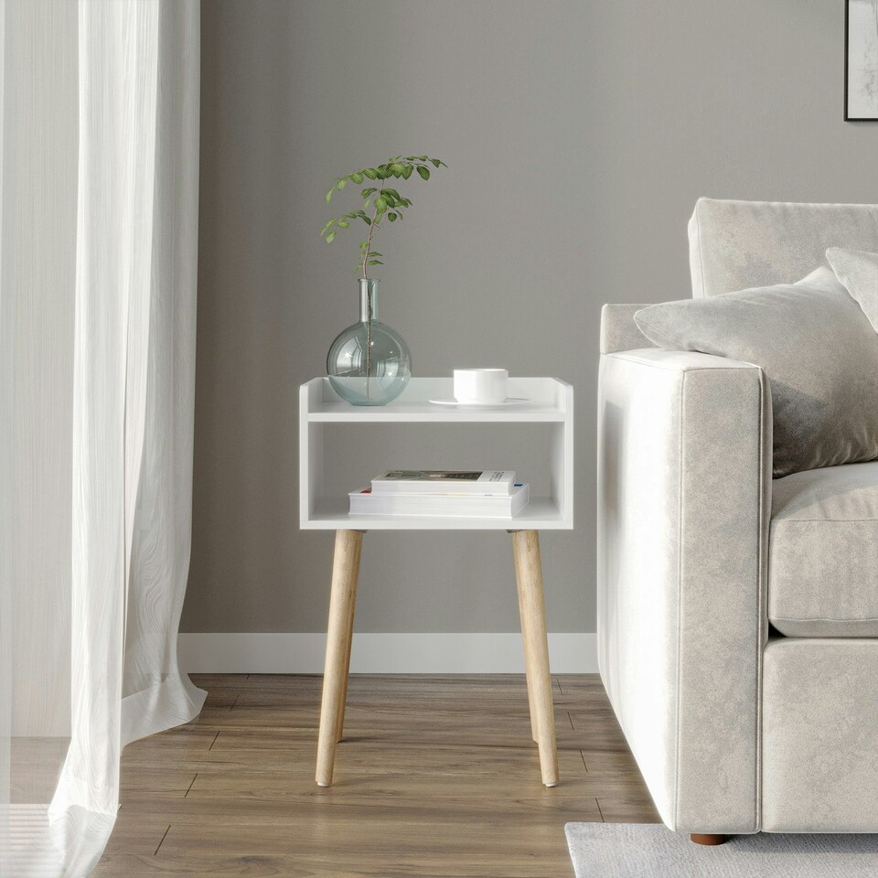 image 1 of Scandi Storage Side Table with Pine Legs White | Unit Colour: White