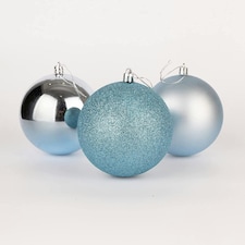6pcs Light Blue Baubles (10cm, PVC)