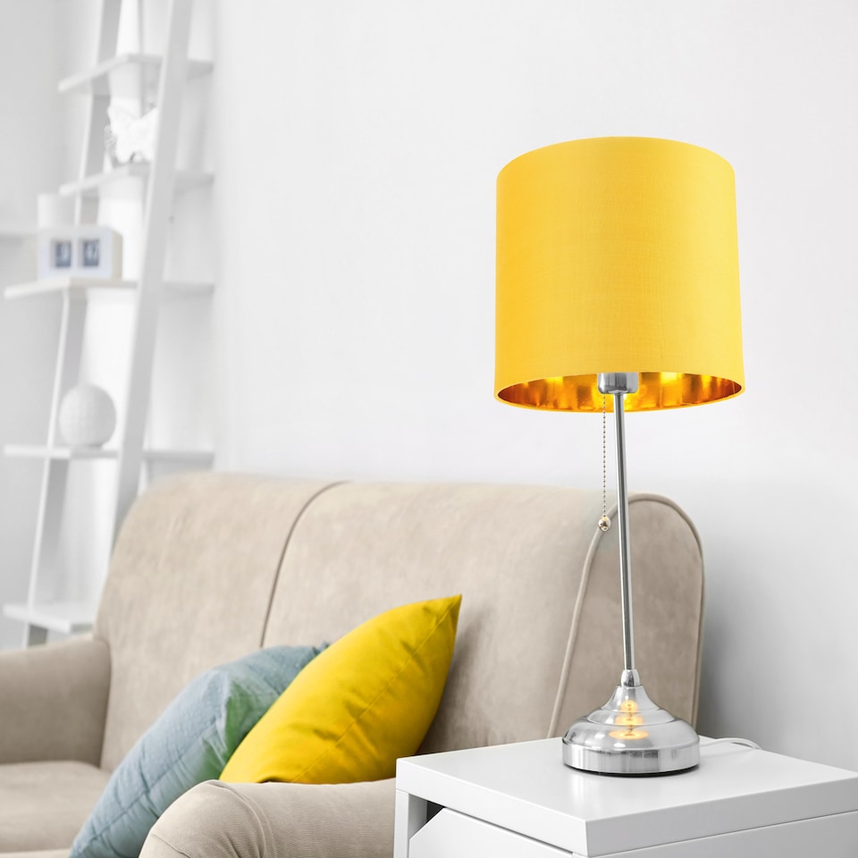 image 1 of Contemporary Ochre Cotton 10 Inch Table-Pendant Lamp Shade with Shiny Gold Inner | Yellow